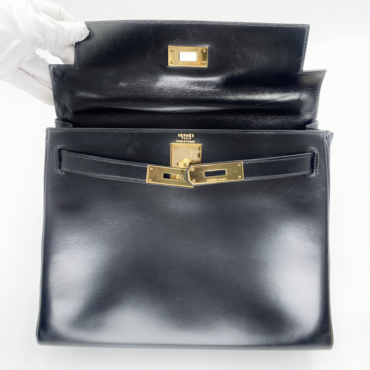 Aldrich, Vintage Authentic Hermes ⭕I 1979 kelly 28 retourne black box GHW