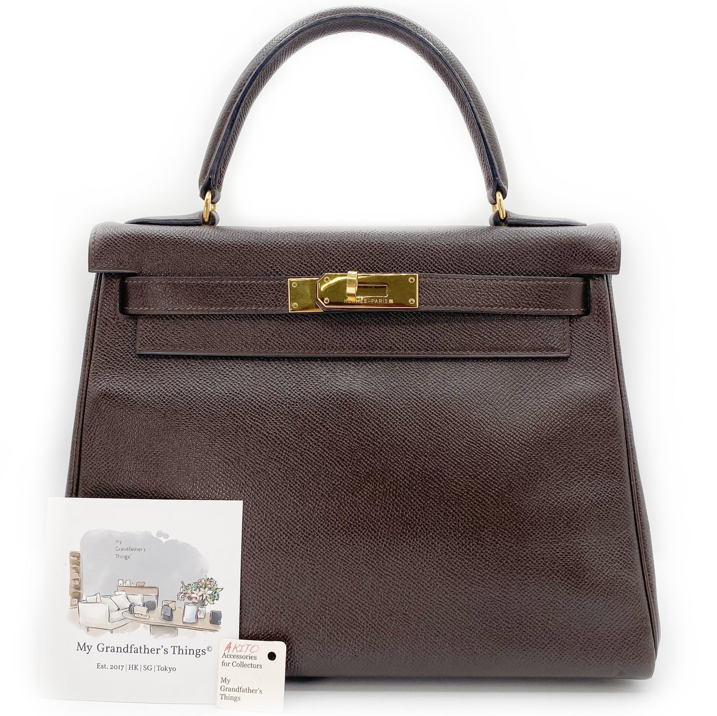 Akito, Vintage Authentic Hermes ⭕W 1993 kelly 28 retourne havane courchevel leather GHW