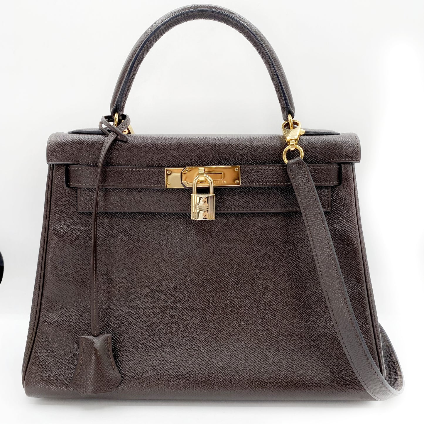 Akito, Vintage Authentic Hermes ⭕W 1993 kelly 28 retourne havane courchevel leather GHW