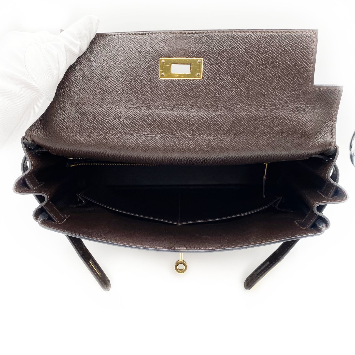 Akito, Vintage Authentic Hermes ⭕W 1993 kelly 28 retourne havane courchevel leather GHW