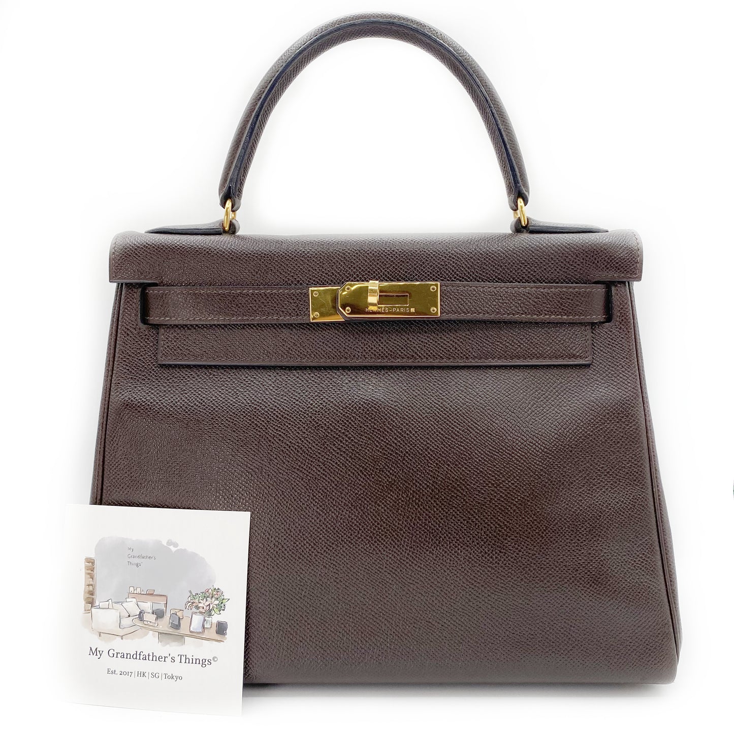 Akito, Vintage Authentic Hermes ⭕W 1993 kelly 28 retourne havane courchevel leather GHW