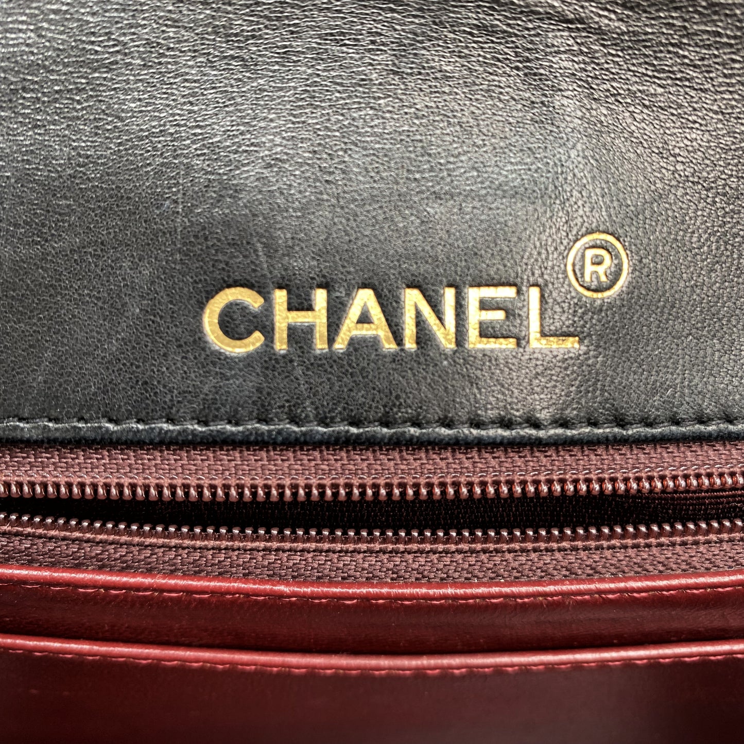 Julio, Vintage Authentic Chanel 1 series matelasse half moon chain black lambskin with seal and card