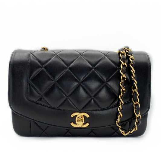 Henrik, Vintage Authentic Chanel 3 series small black lambskin diana with seal only