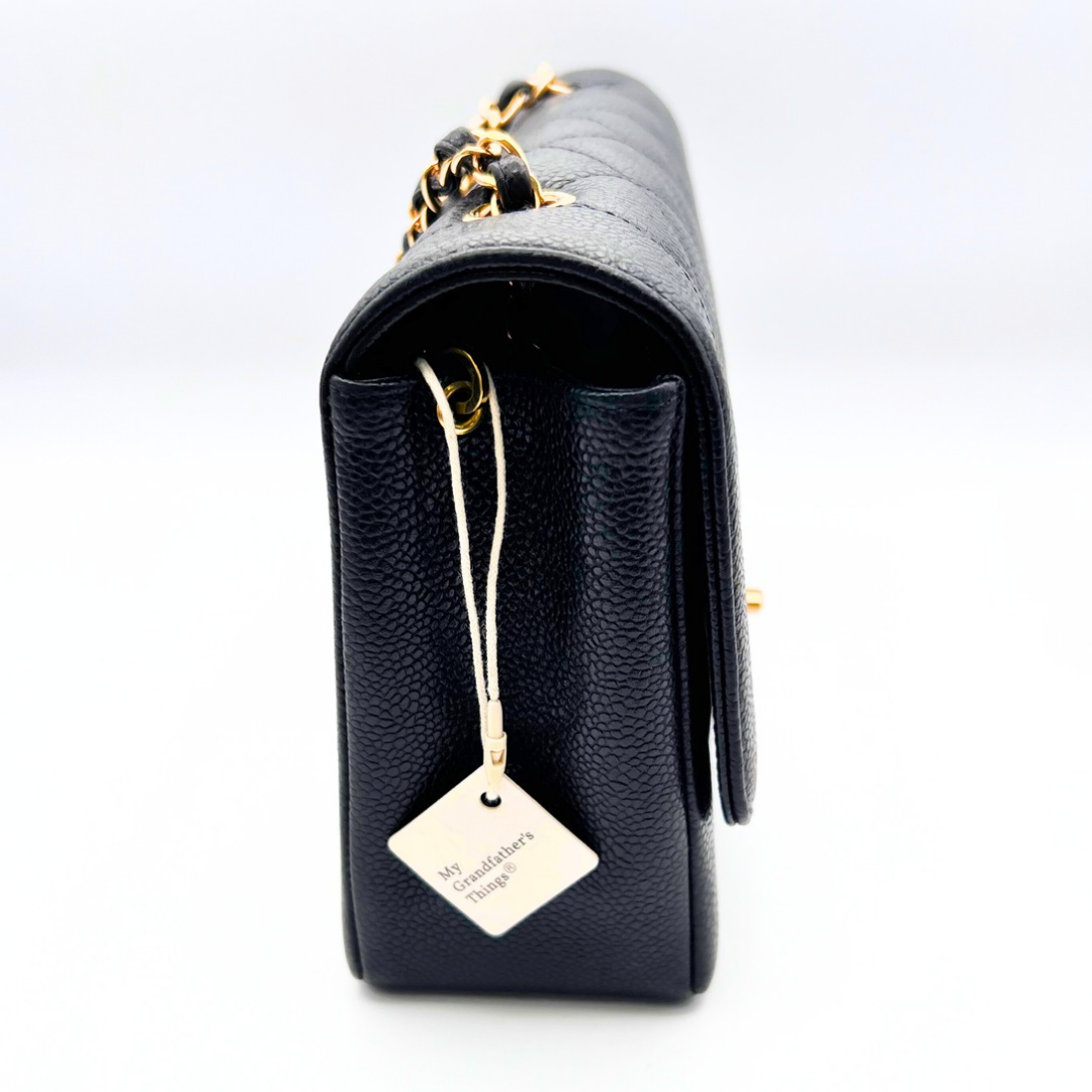 Adler, Vintage Authentic Chanel 3 series medium black caviar diana with seal