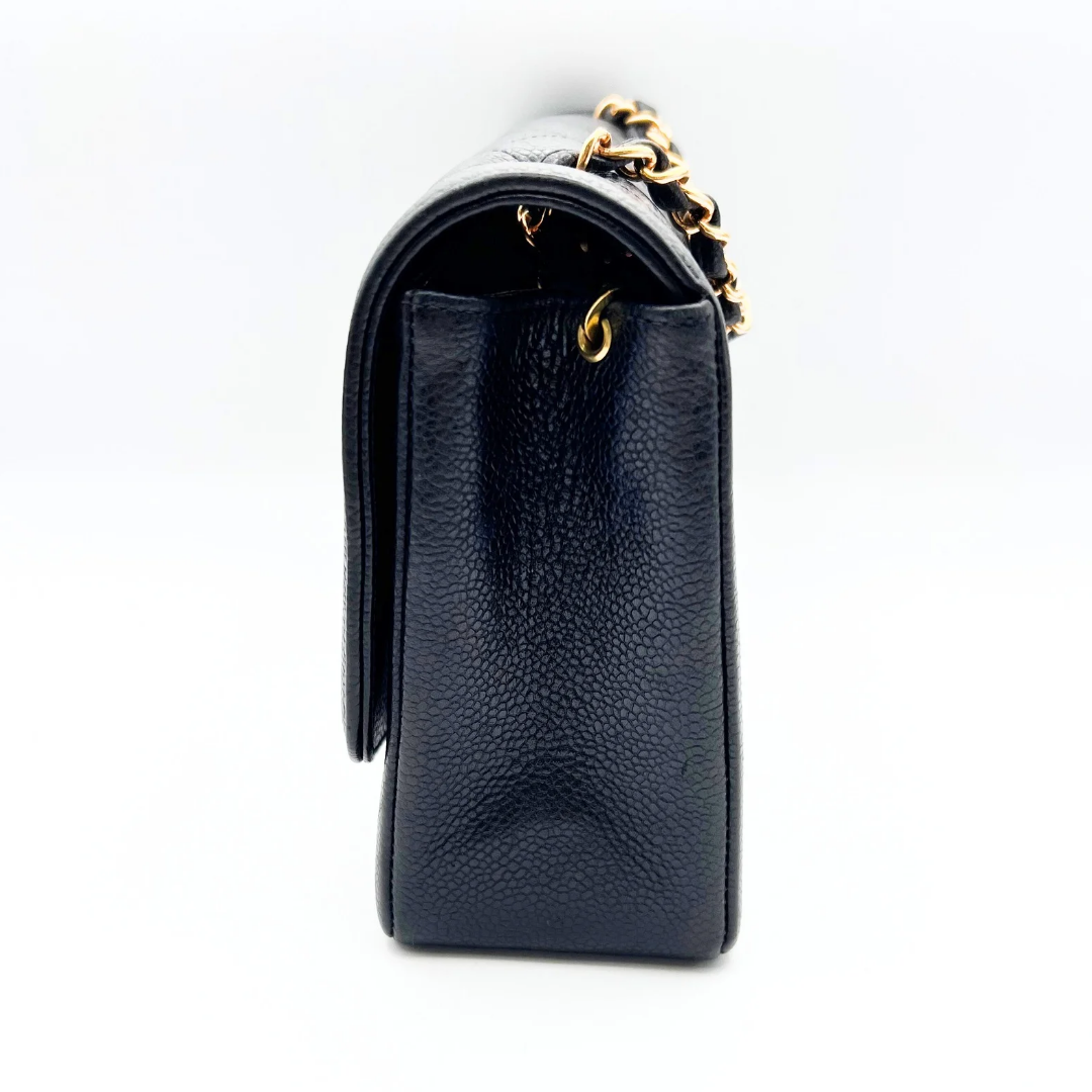 Adler, Vintage Authentic Chanel 3 series medium black caviar diana with seal