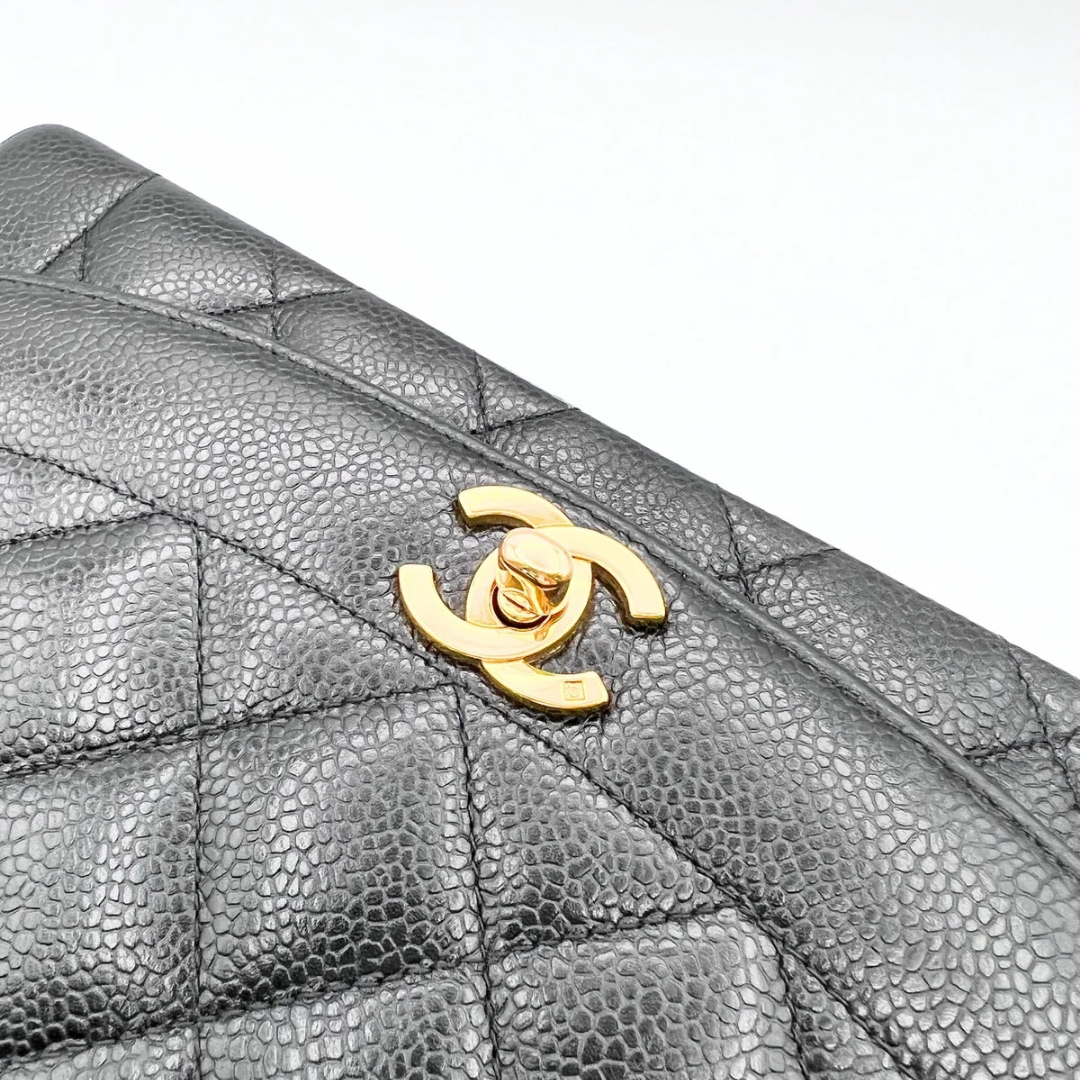 Adler, Vintage Authentic Chanel 3 series medium black caviar diana with seal