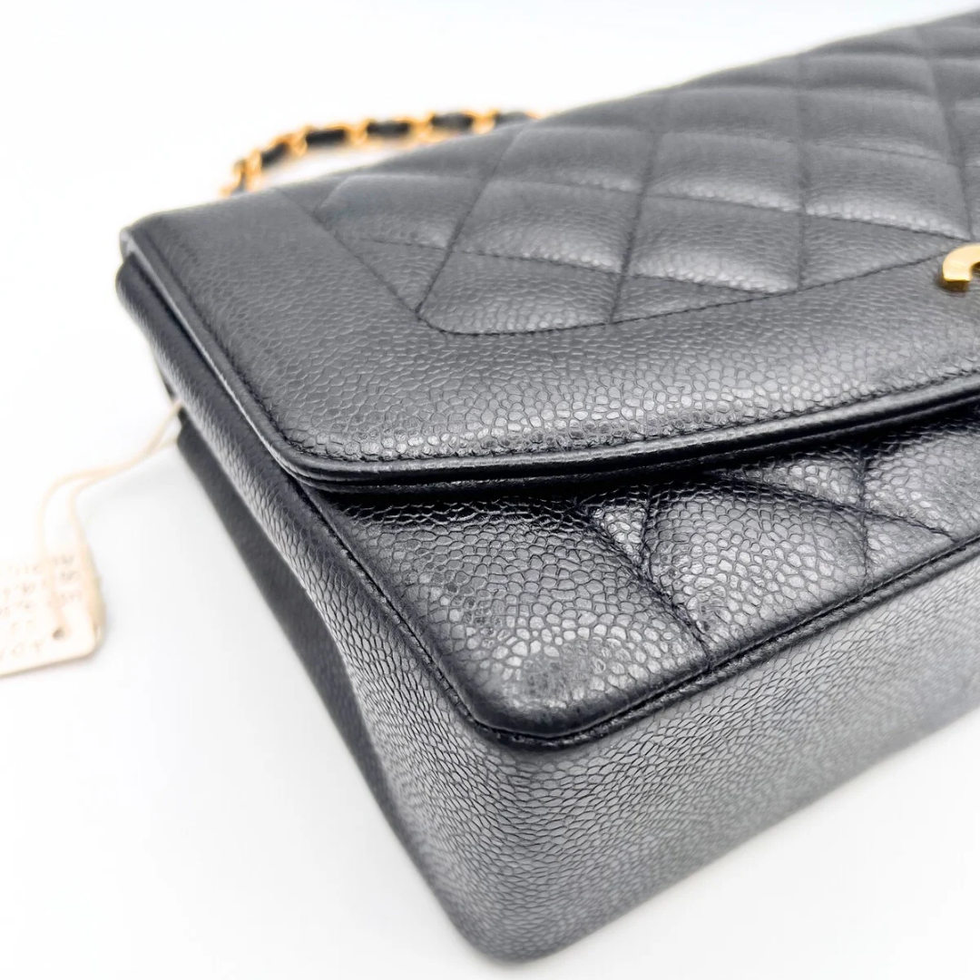 Adler, Vintage Authentic Chanel 3 series medium black caviar diana with seal