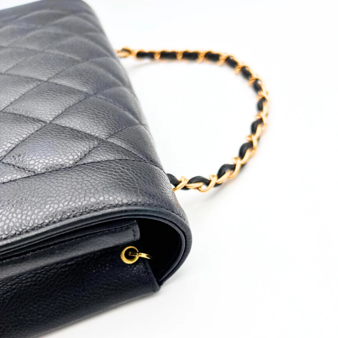 Adler, Vintage Authentic Chanel 3 series medium black caviar diana with seal