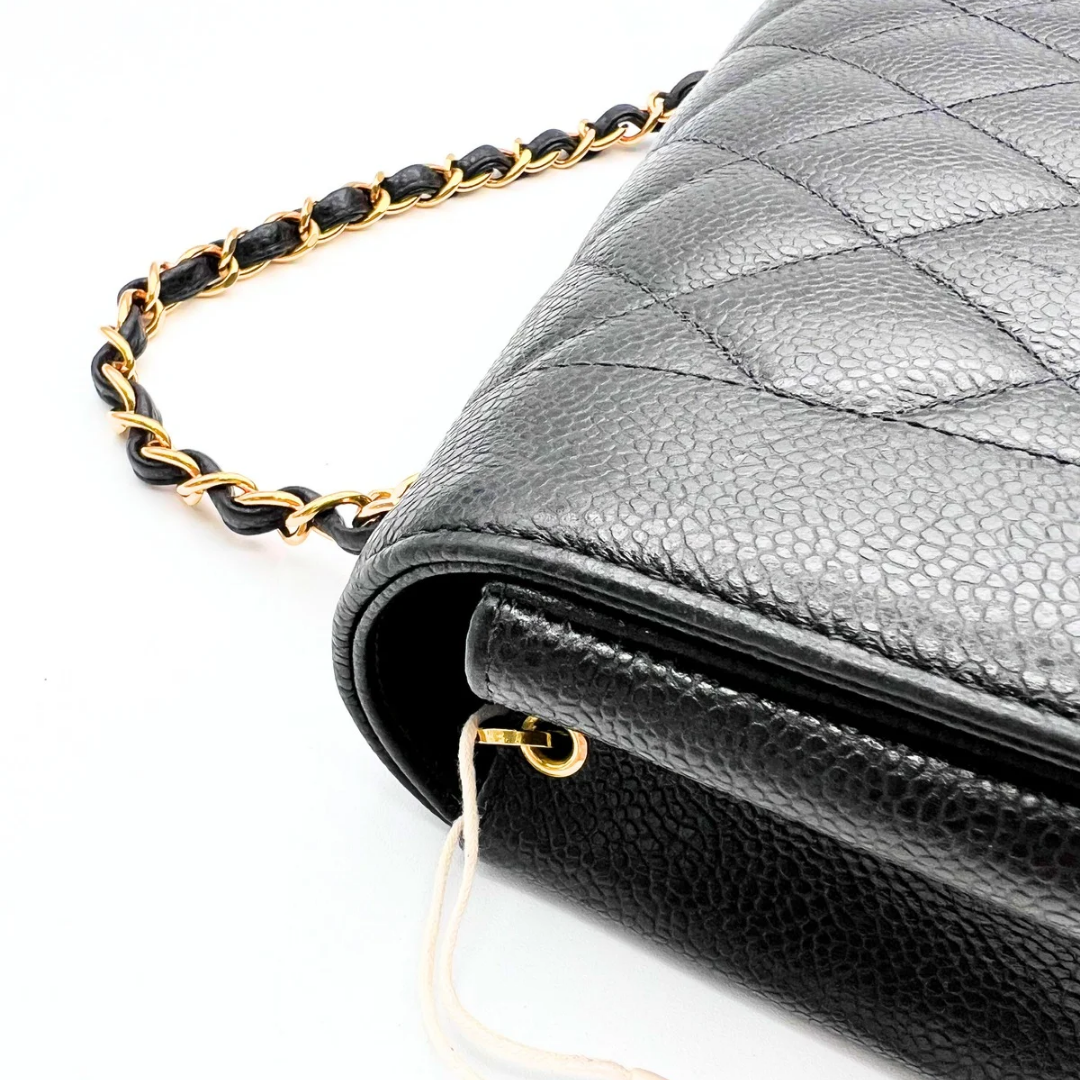 Adler, Vintage Authentic Chanel 3 series medium black caviar diana with seal