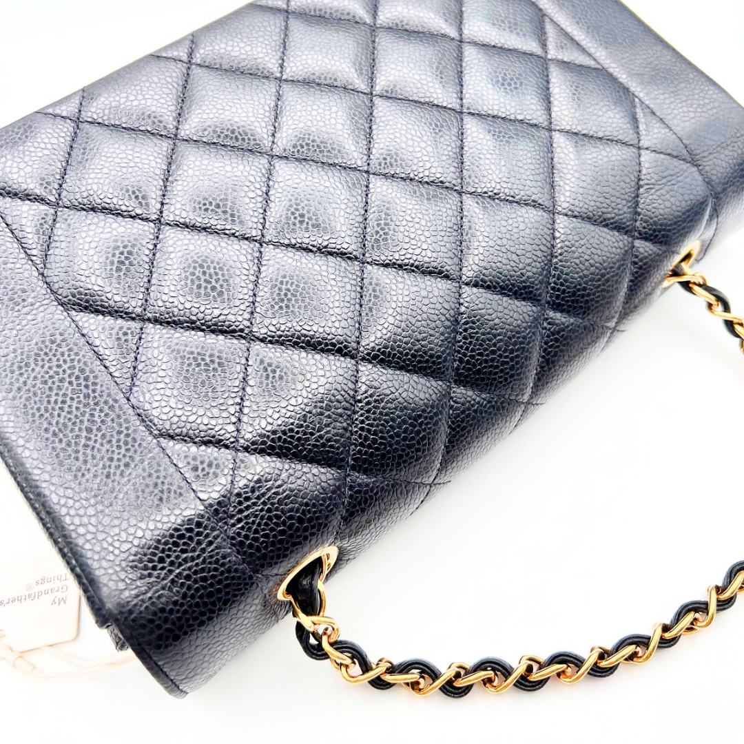 Adler, Vintage Authentic Chanel 3 series medium black caviar diana with seal