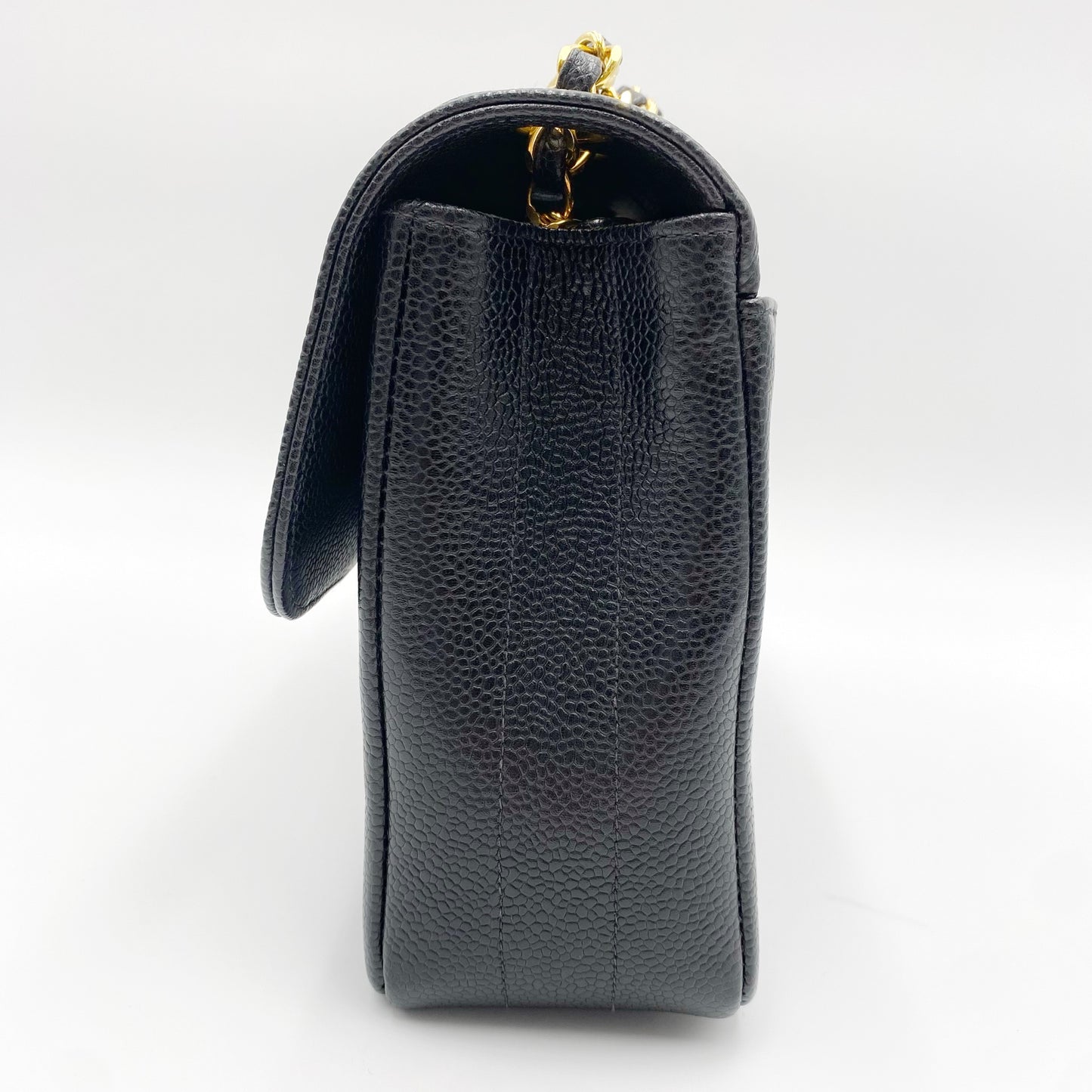 Jolly, Vintage Authentic Chanel 3 series mademoiselle chain black caviar with seal and card