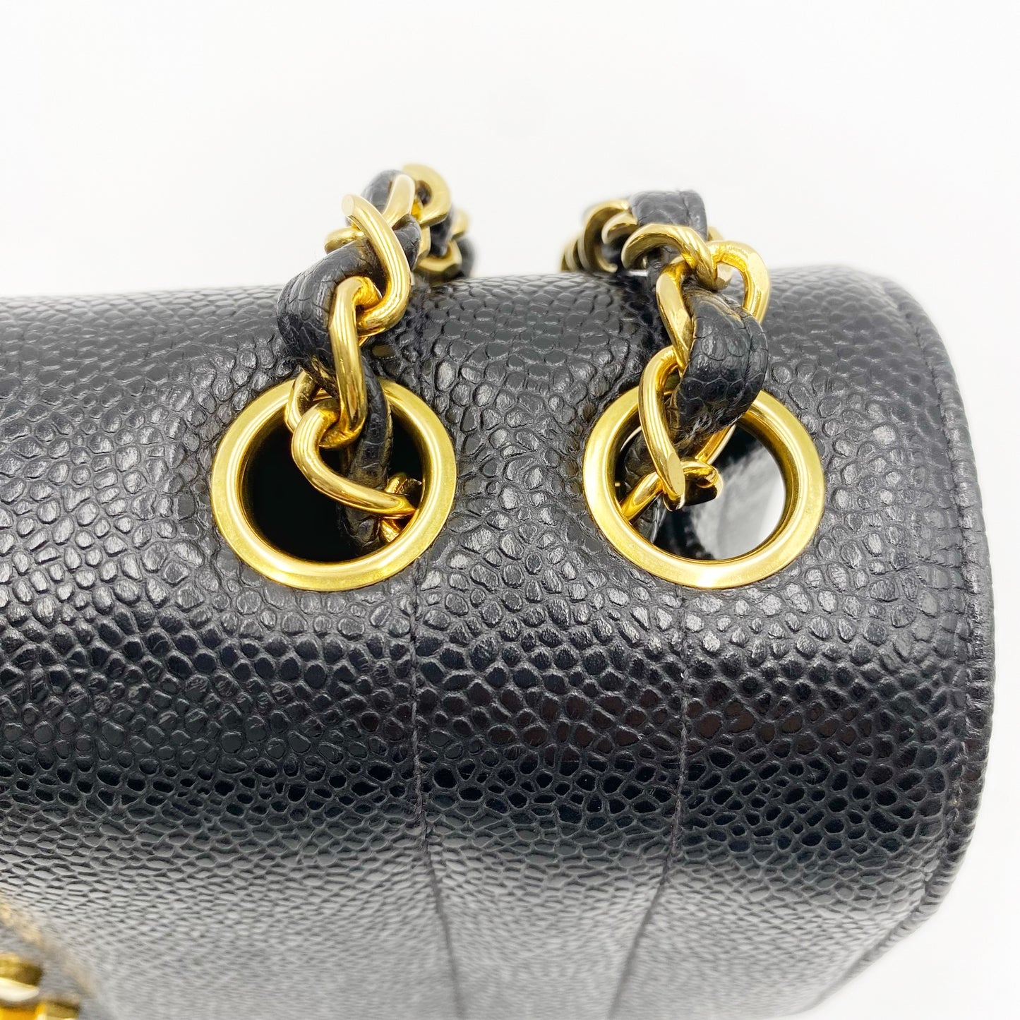 Jolly, Vintage Authentic Chanel 3 series mademoiselle chain black caviar with seal and card