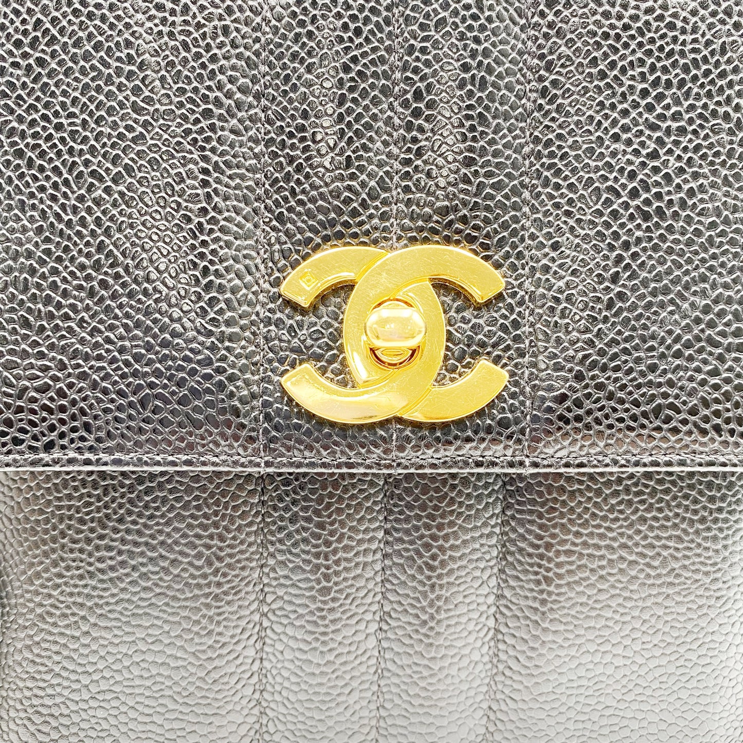 Jolly, Vintage Authentic Chanel 3 series mademoiselle chain black caviar with seal and card