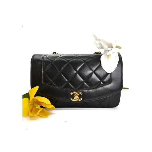 Vivienne, 3 series small black lambskin diana with seal and card
