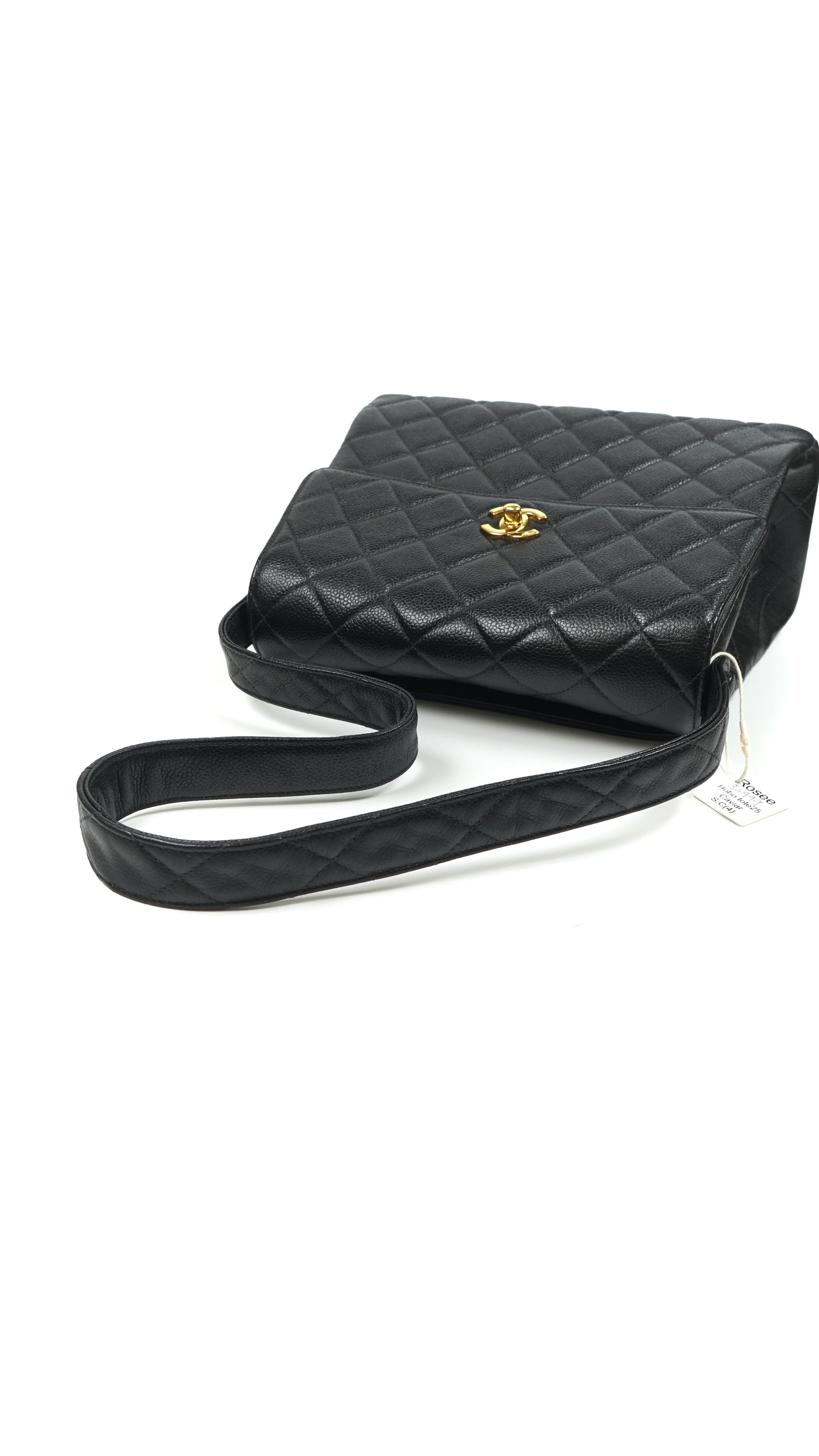 Rosee, 4 series 25cm black caviar hobo tote with seal and card