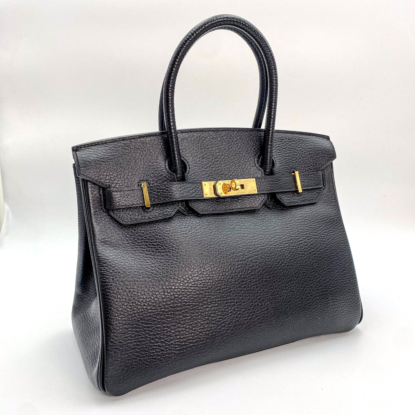 Luffy, Vintage Authentic Hermes 🟥E 2001 birkin 30 black ardennes GHW with chain, clochette, and key