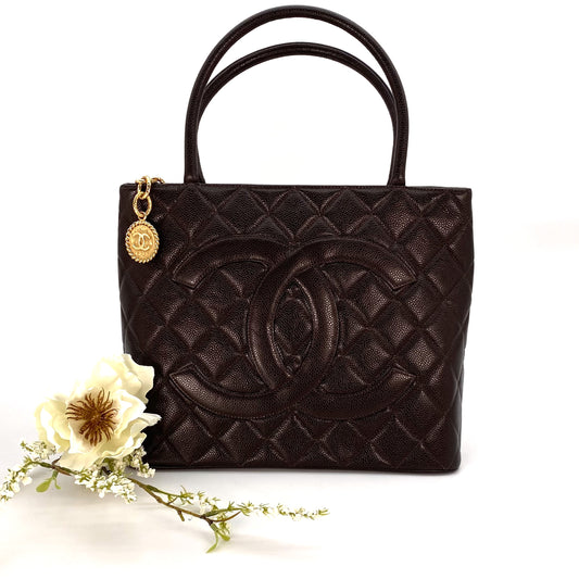 Maudy, 7 Series Medallion Brown Caviar Tote with seal and card