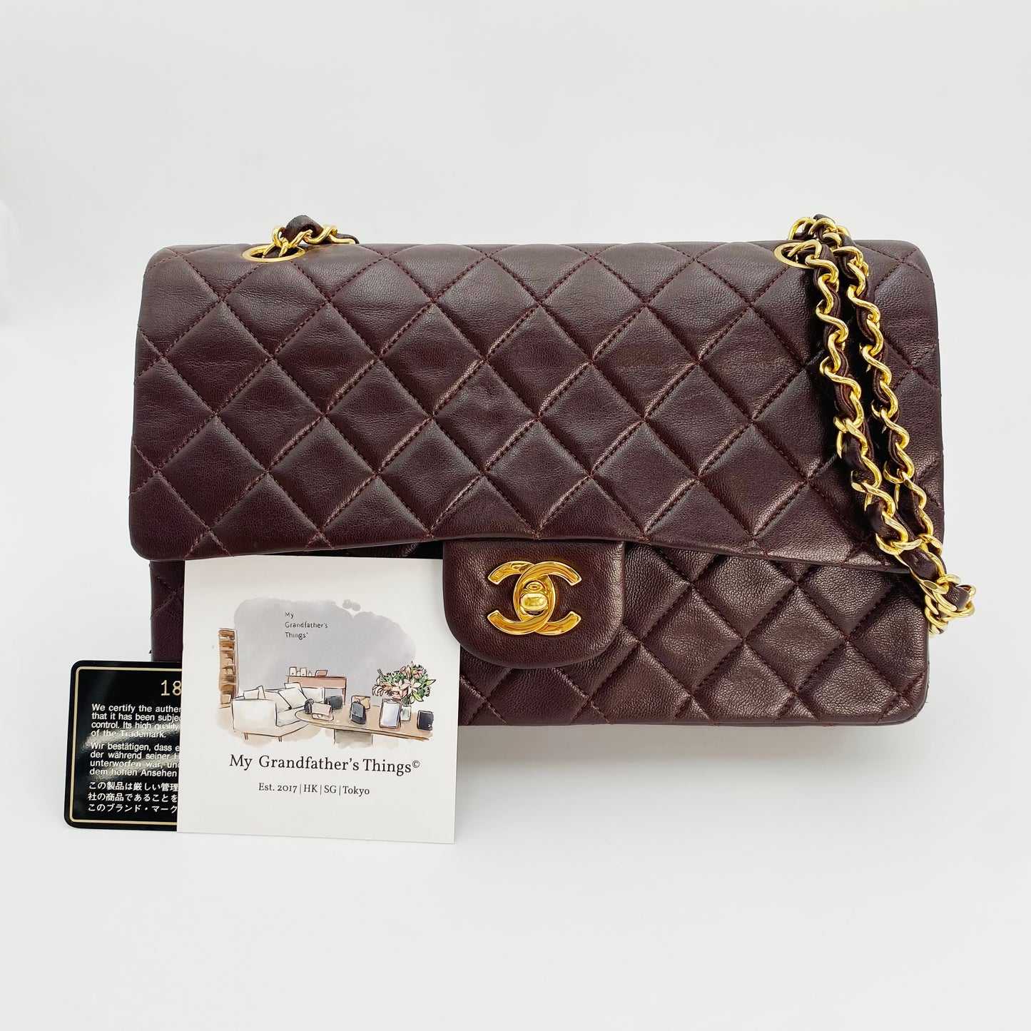 Maneka, Vintage Authentic Chanel 1 series medium classic flap brown lambskin with seal and card