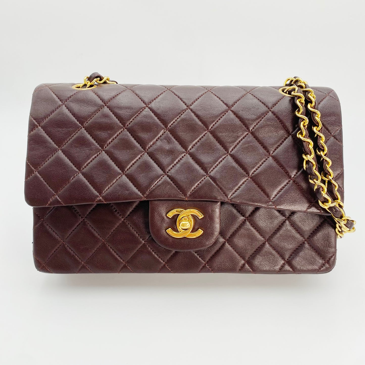 Maneka, Vintage Authentic Chanel 1 series medium classic flap brown lambskin with seal and card