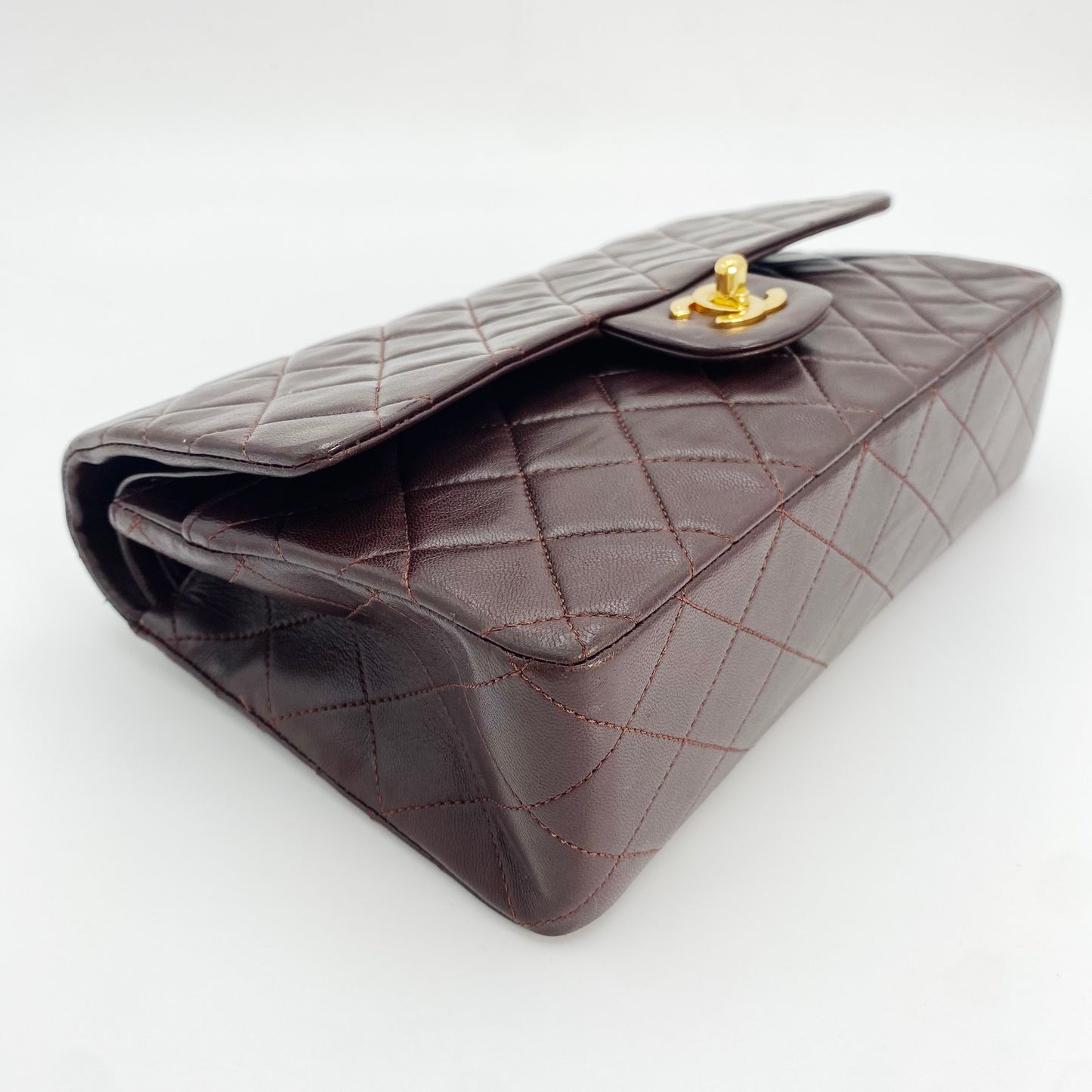 Maneka, Vintage Authentic Chanel 1 series medium classic flap brown lambskin with seal and card