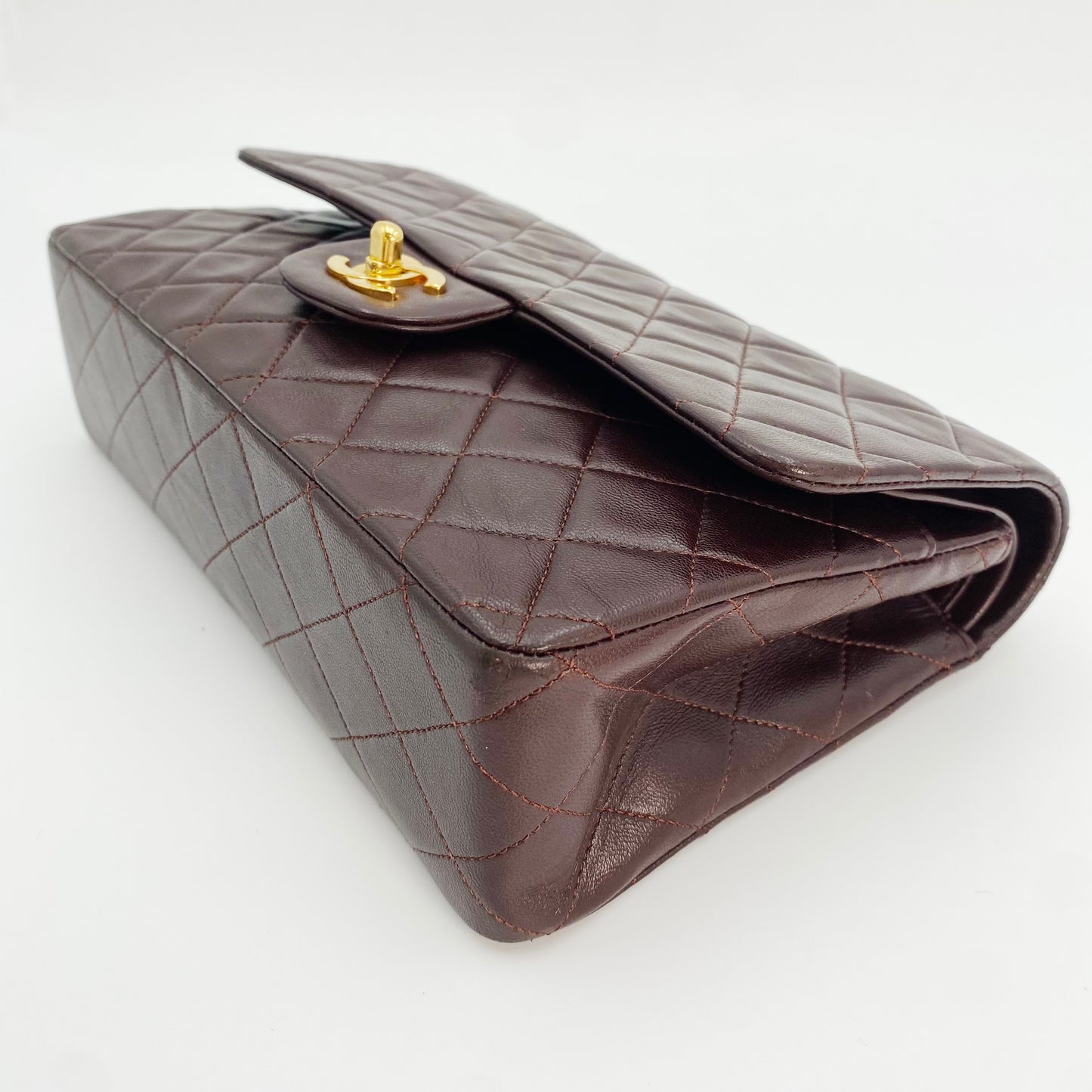 Maneka, Vintage Authentic Chanel 1 series medium classic flap brown lambskin with seal and card