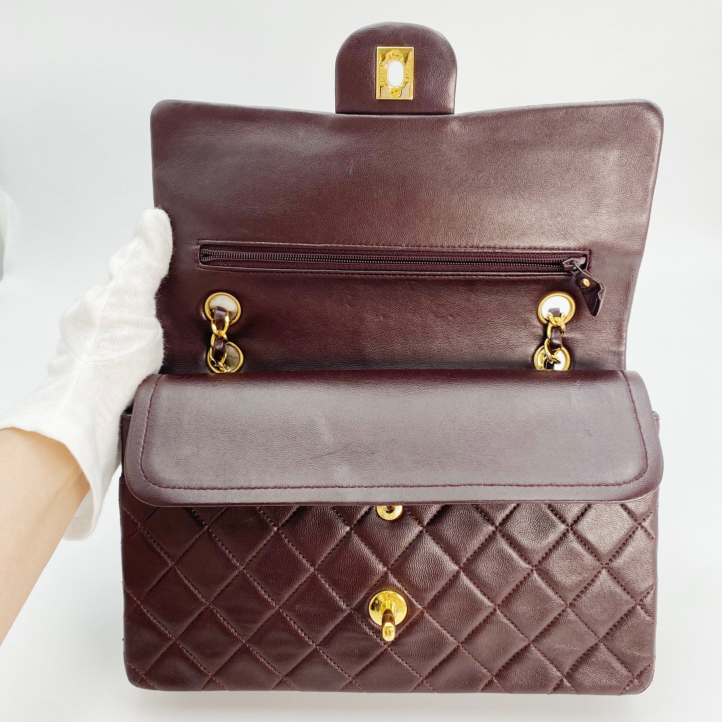 Maneka, Vintage Authentic Chanel 1 series medium classic flap brown lambskin with seal and card