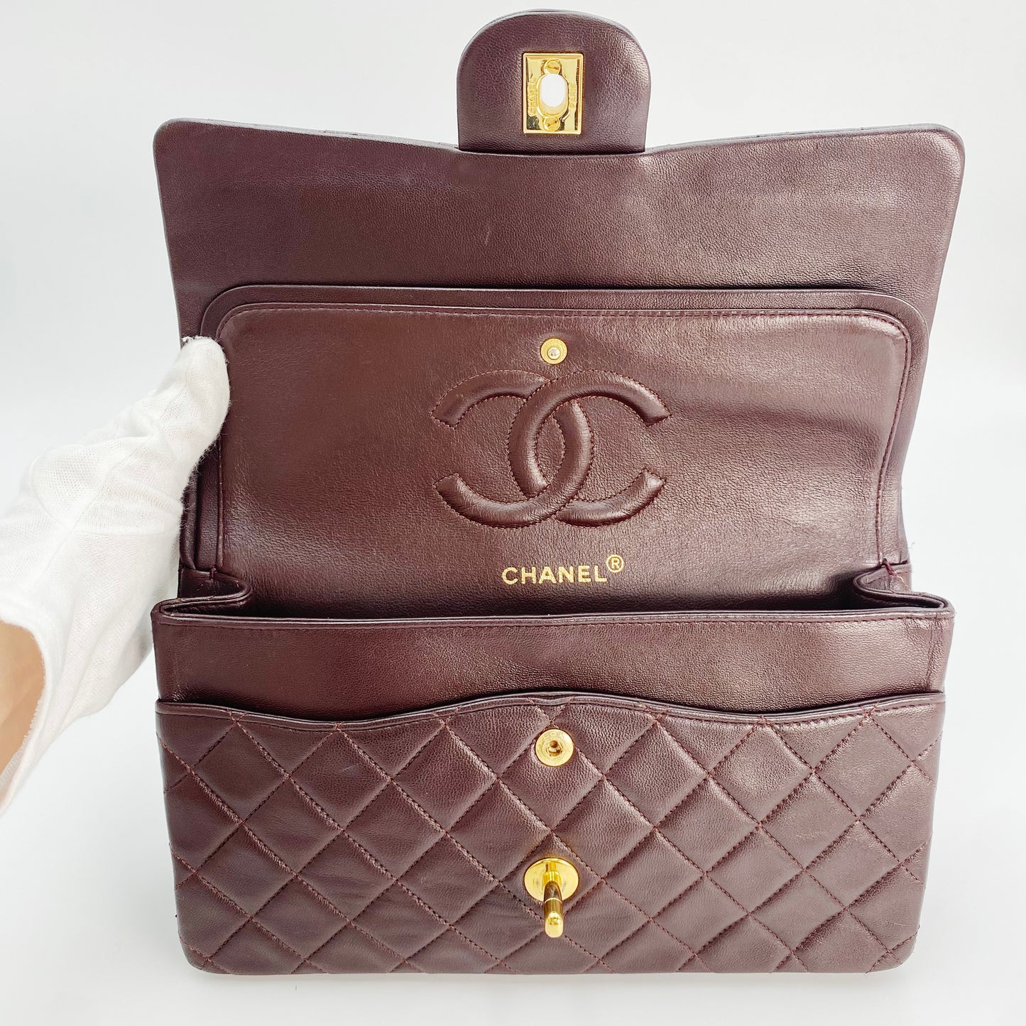 Maneka, Vintage Authentic Chanel 1 series medium classic flap brown lambskin with seal and card