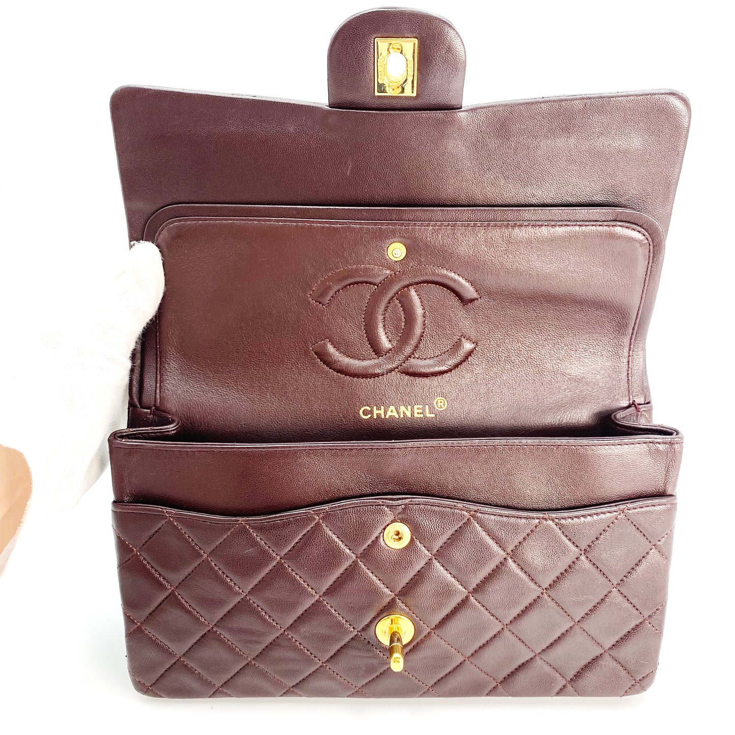 Maneka, Vintage Authentic Chanel 1 series medium classic flap brown lambskin with seal and card