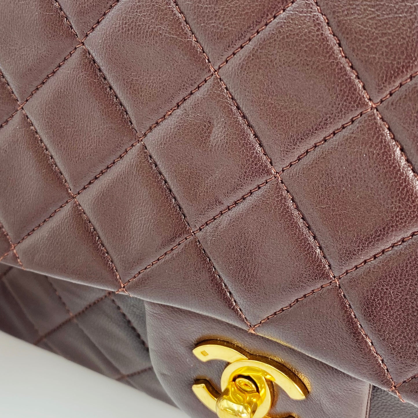 Maneka, Vintage Authentic Chanel 1 series medium classic flap brown lambskin with seal and card