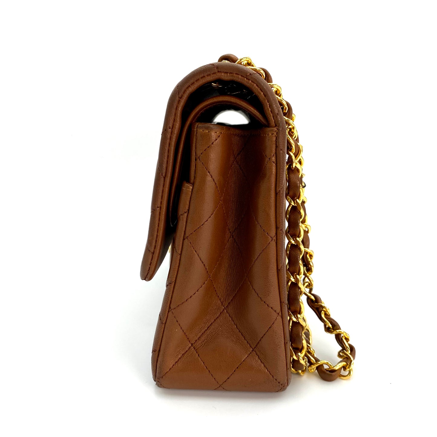 Sofia, Vintage Authentic Chanel 1 series medium classic flap brown lambskin with seal and card
