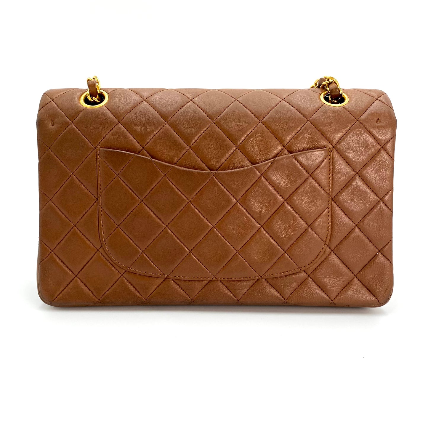 Sofia, Vintage Authentic Chanel 1 series medium classic flap brown lambskin with seal and card