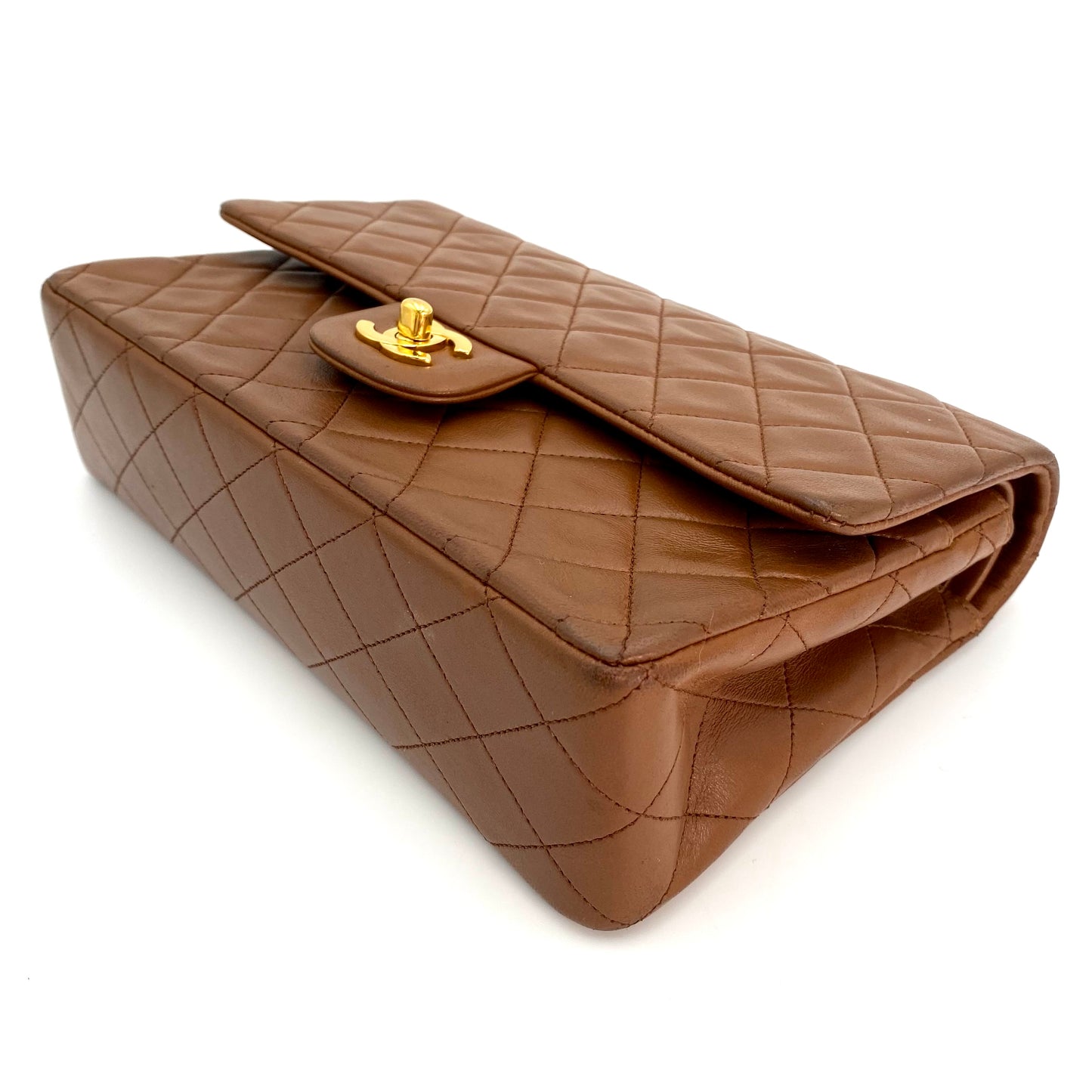 Sofia, Vintage Authentic Chanel 1 series medium classic flap brown lambskin with seal and card