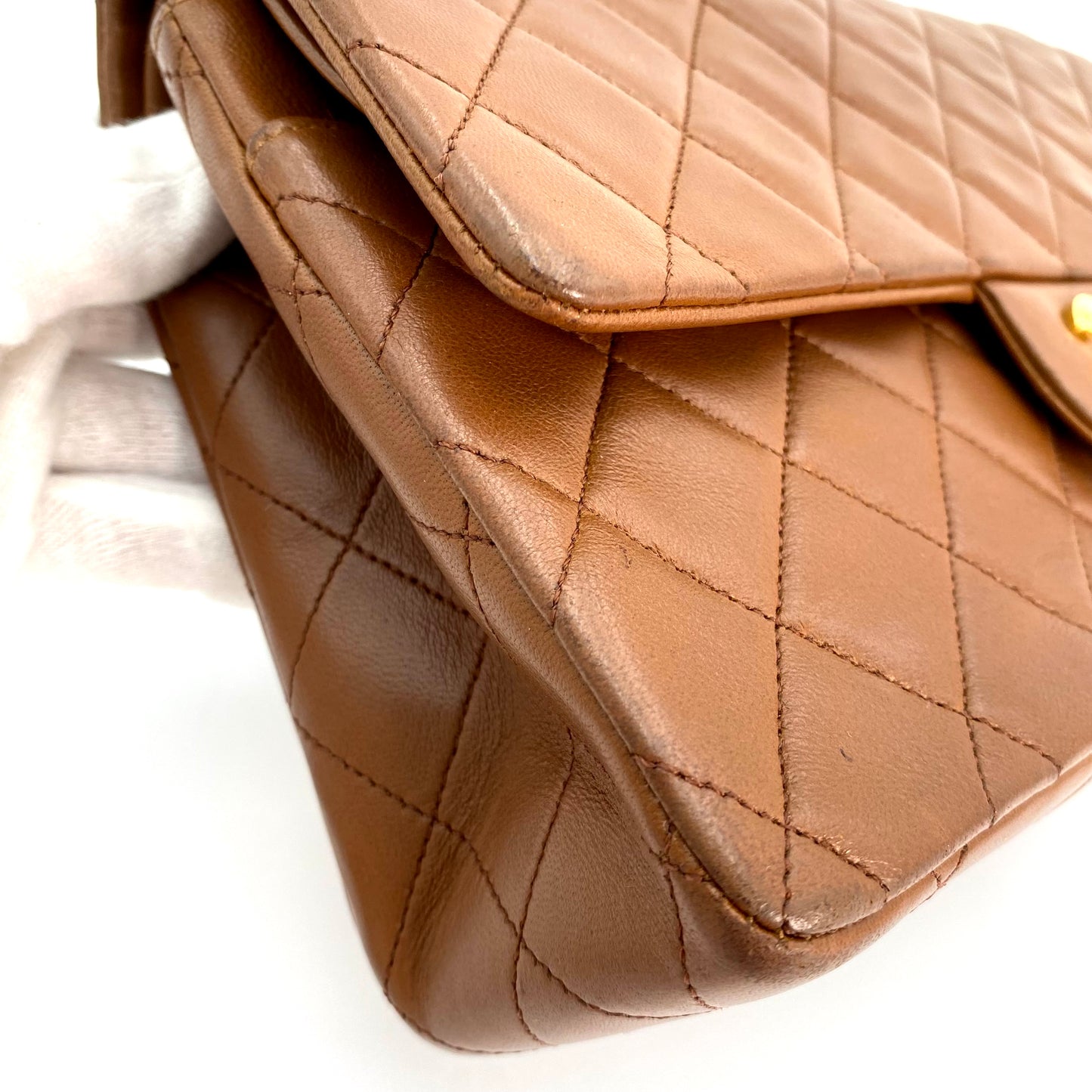 Sofia, Vintage Authentic Chanel 1 series medium classic flap brown lambskin with seal and card