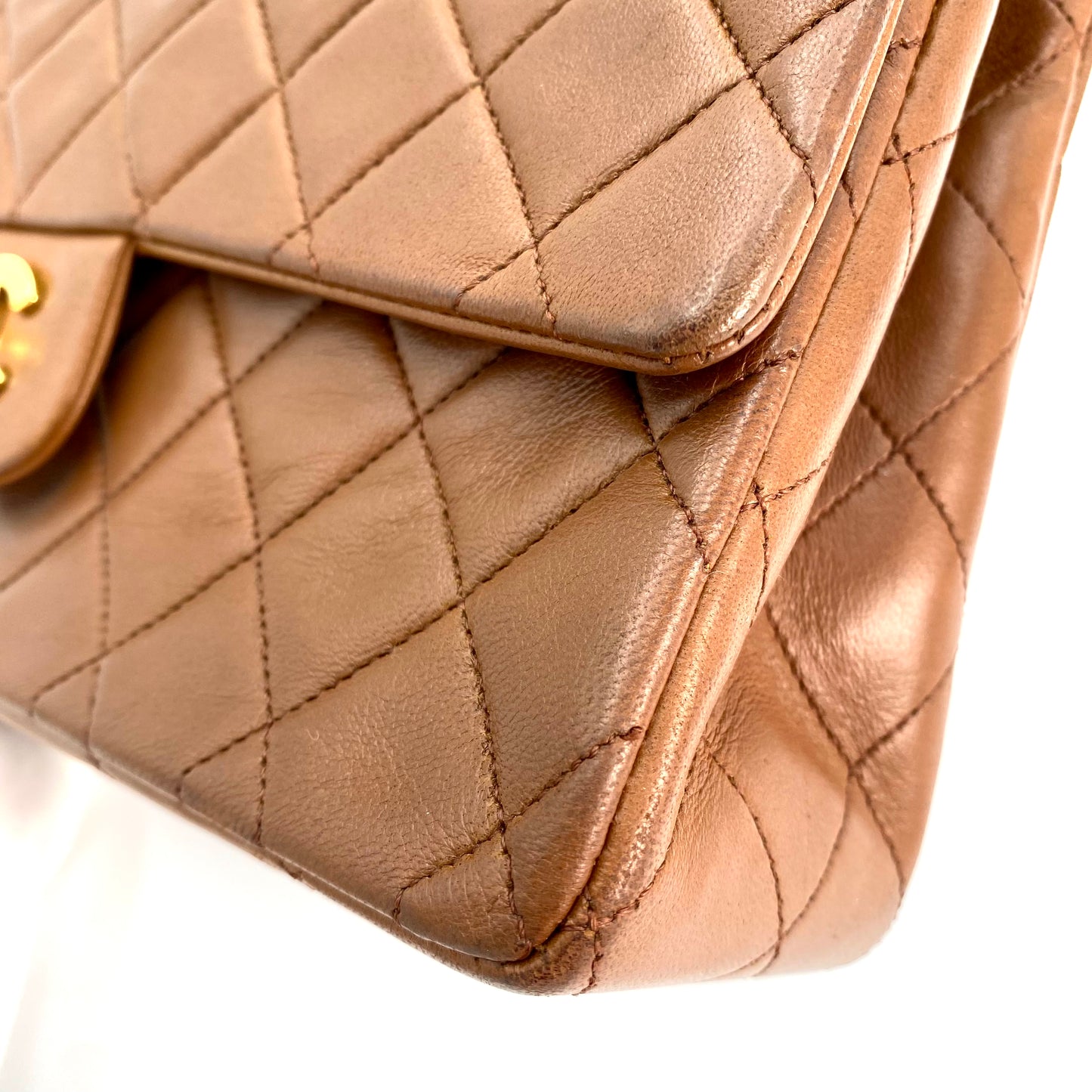 Sofia, Vintage Authentic Chanel 1 series medium classic flap brown lambskin with seal and card