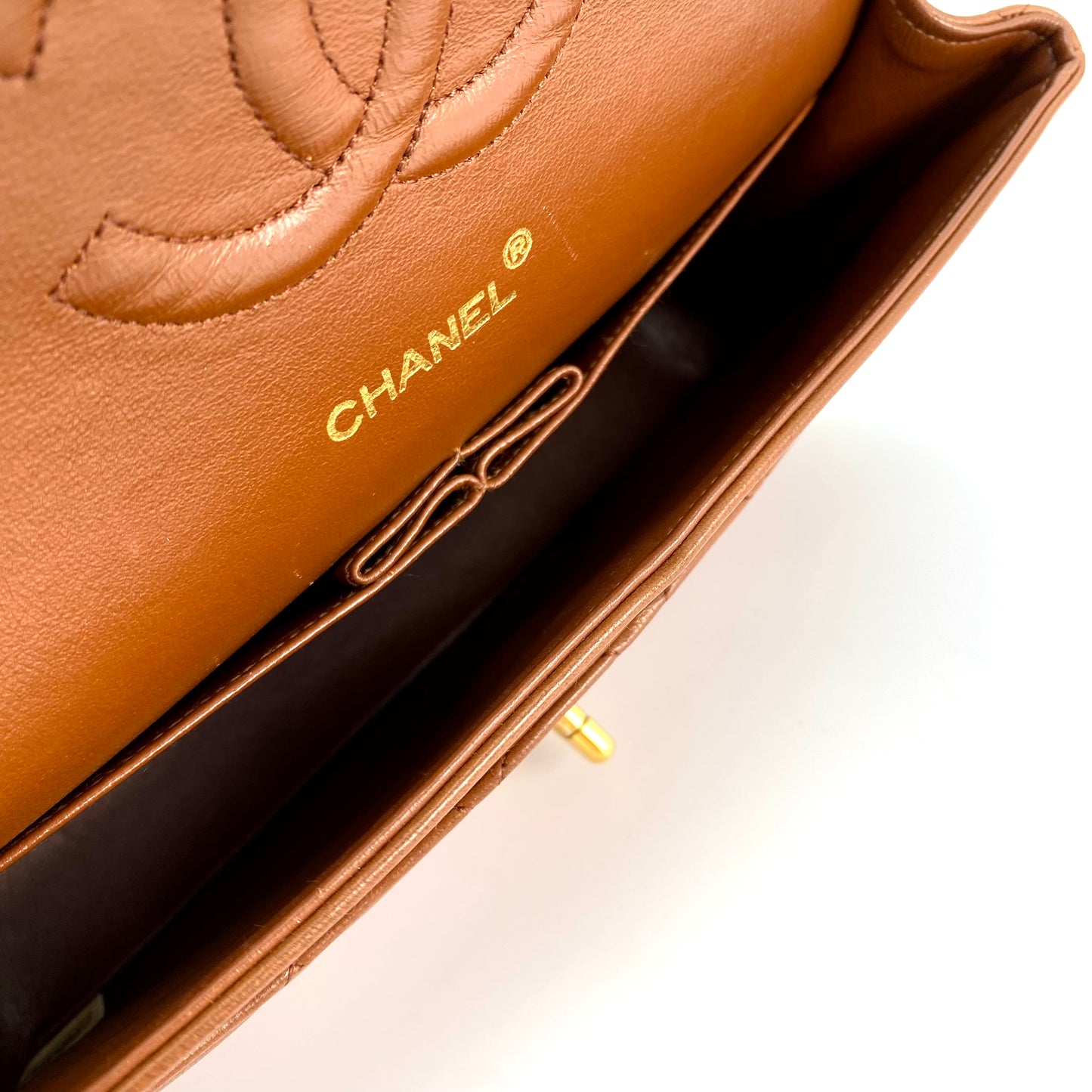 Sofia, Vintage Authentic Chanel 1 series medium classic flap brown lambskin with seal and card