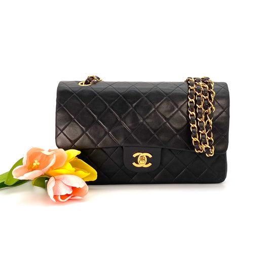 Wyatt, 4 Series Medium Classic Flap Black Lambskin with seal and card