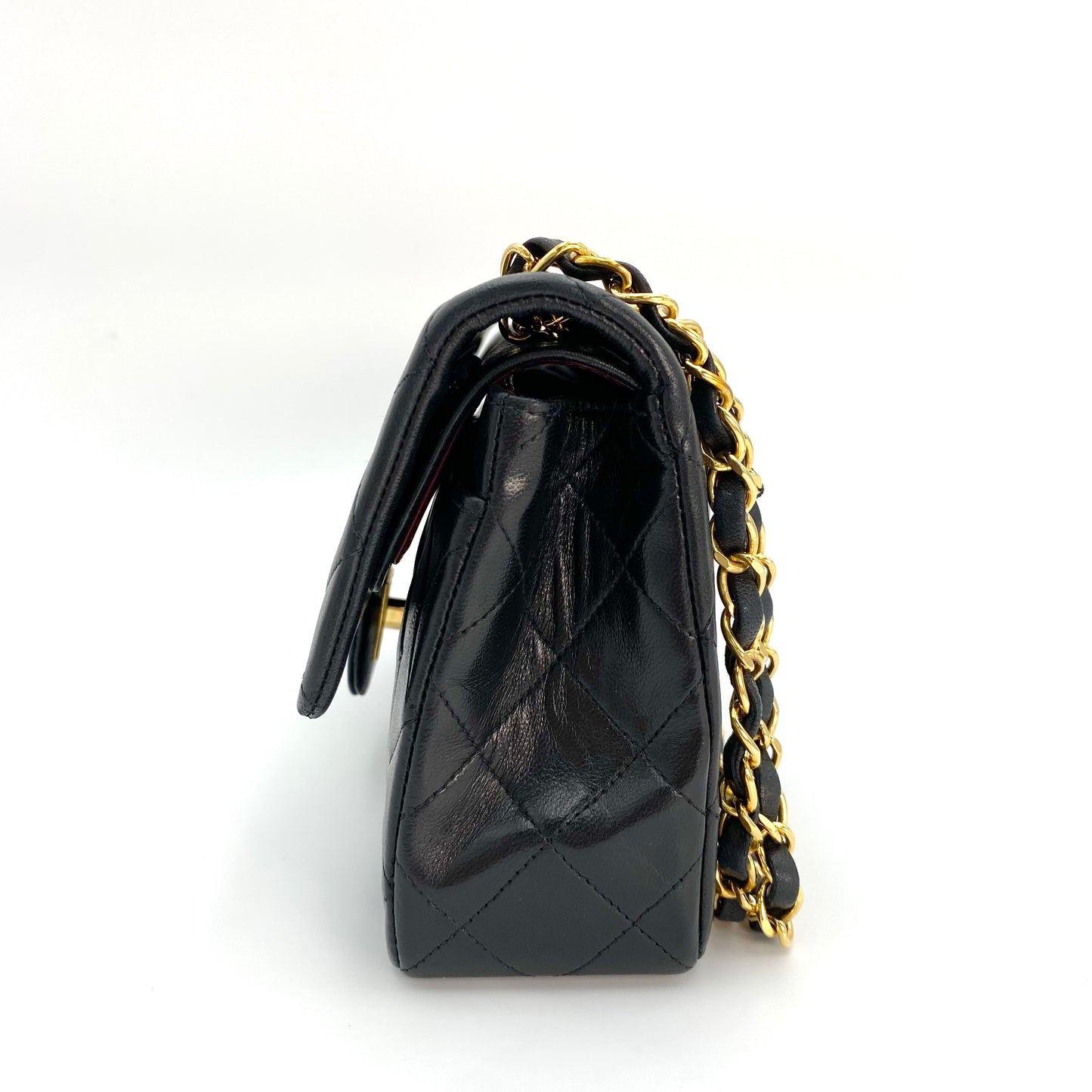 Shawn, Vintage Authentic Chanel 2 series small black classic flap with seal and card
