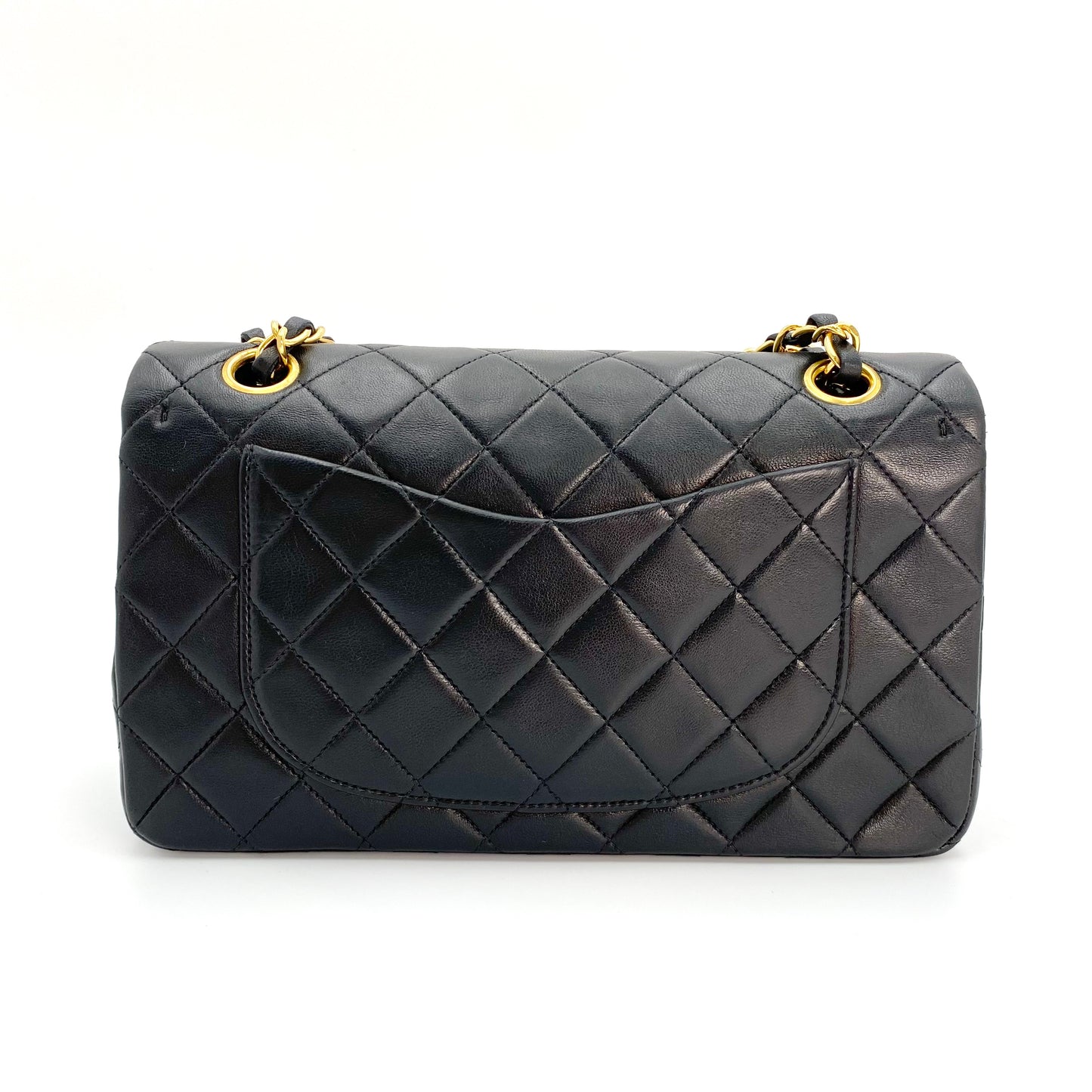 Shawn, Vintage Authentic Chanel 2 series small black classic flap with seal and card