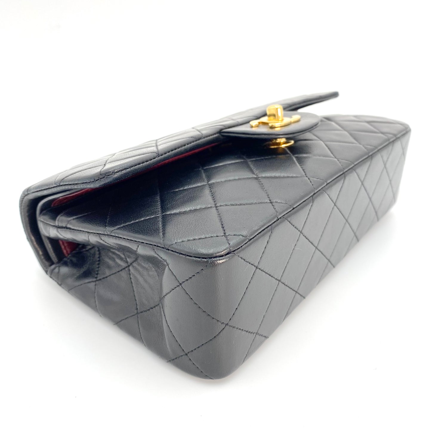 Shawn, Vintage Authentic Chanel 2 series small black classic flap with seal and card