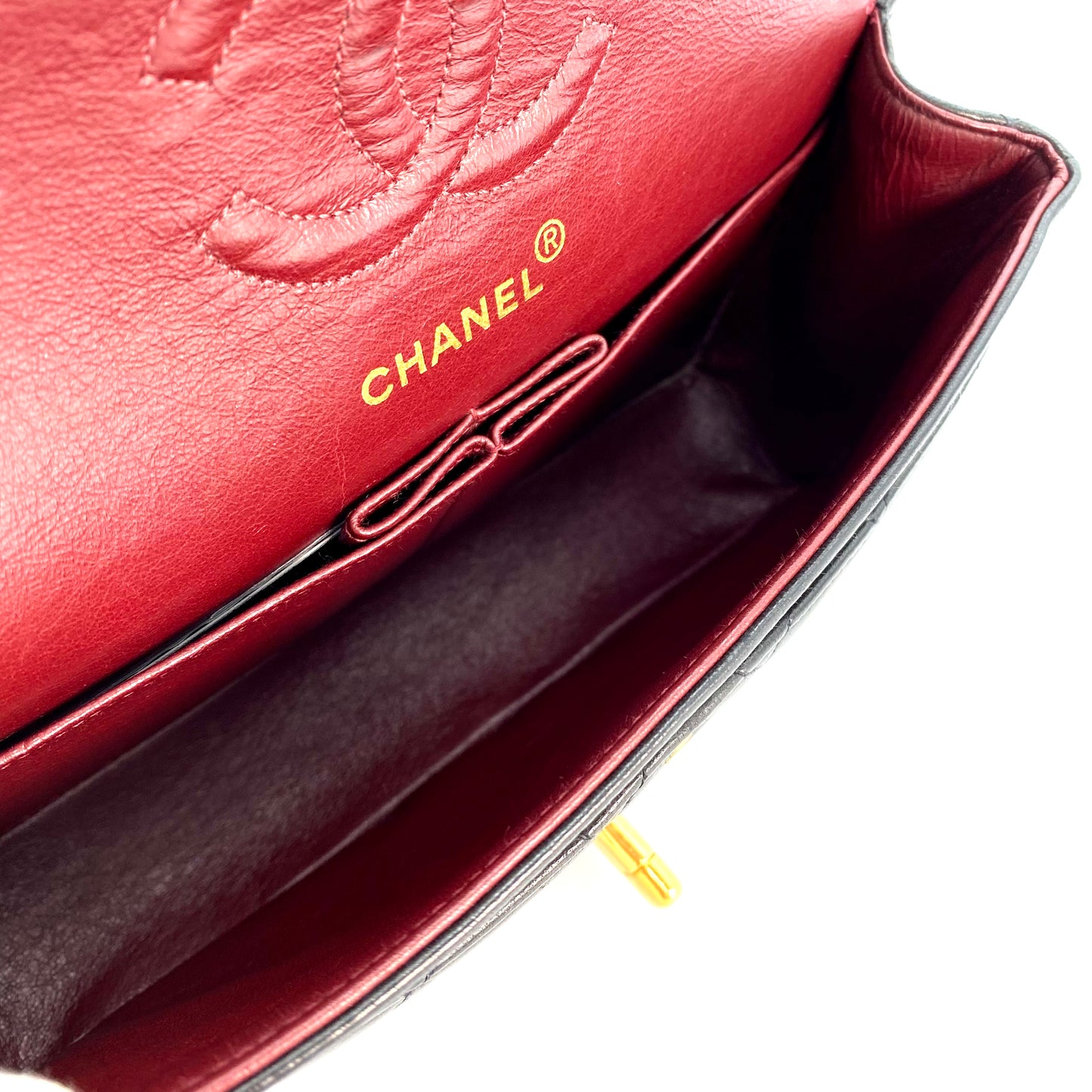 Shawn, Vintage Authentic Chanel 2 series small black classic flap with seal and card