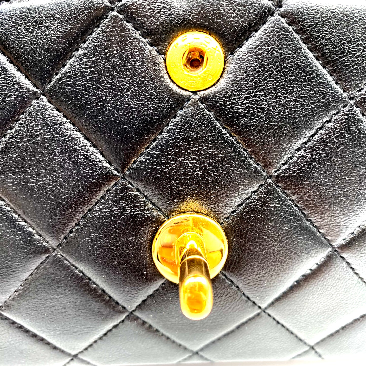 Shawn, Vintage Authentic Chanel 2 series small black classic flap with seal and card