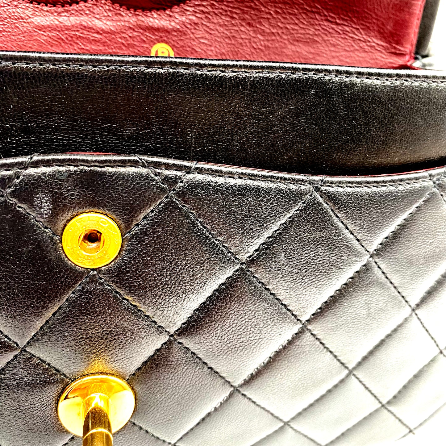 Shawn, Vintage Authentic Chanel 2 series small black classic flap with seal and card