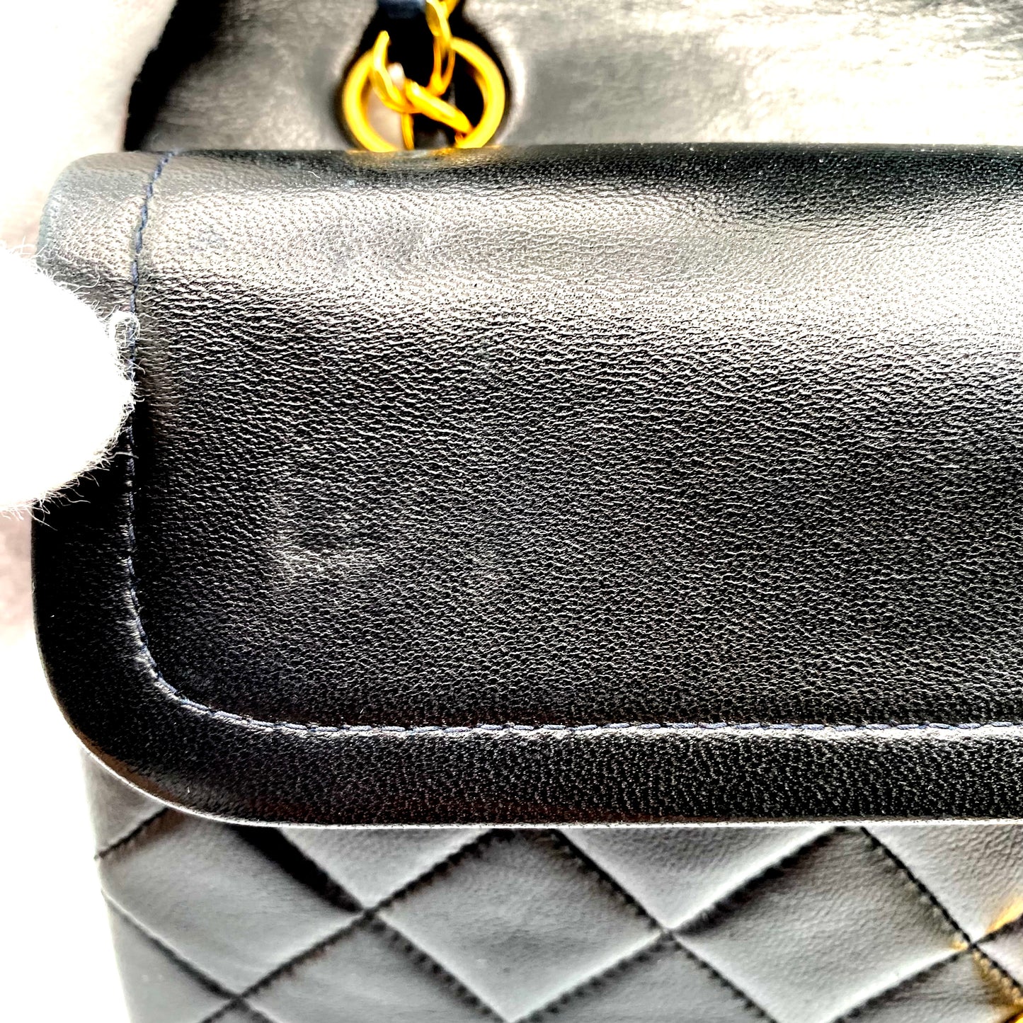 Shawn, Vintage Authentic Chanel 2 series small black classic flap with seal and card