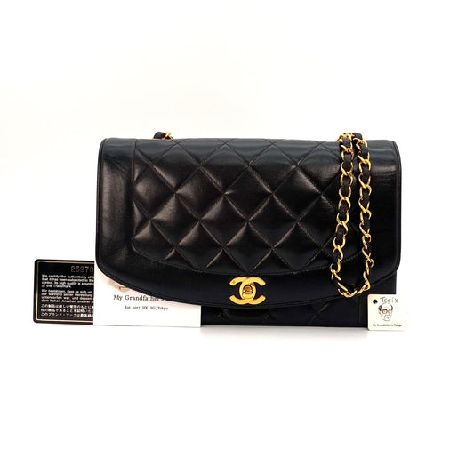 Torix, 2 Series Medium Diana Black Lambskin with seal and card