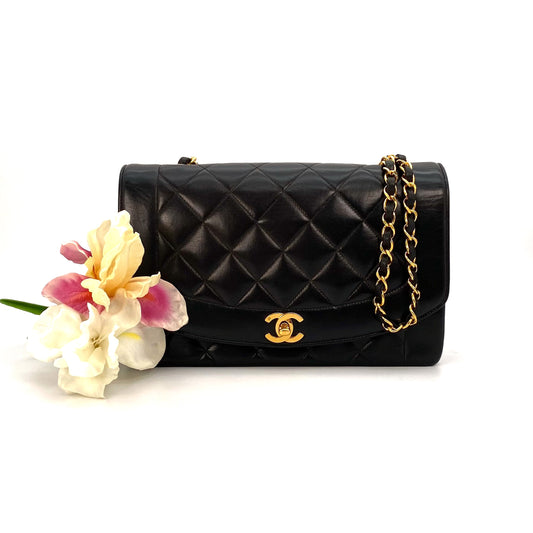 Torix, 2 Series Medium Diana Black Lambskin with seal and card