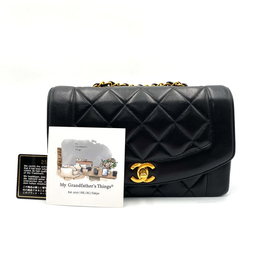 Enrique, 2 Series Small Black Lambskin Diana with seal and card
