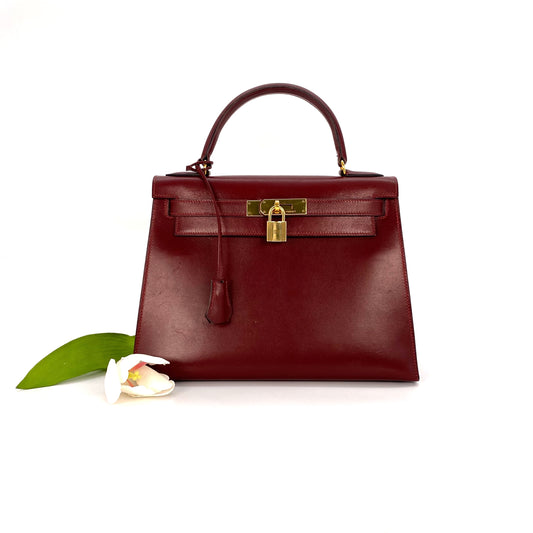 Alez, 1988 Kelly 28 Sellier Rouge H Boxcalf Gold Hardware with stamp 〇R