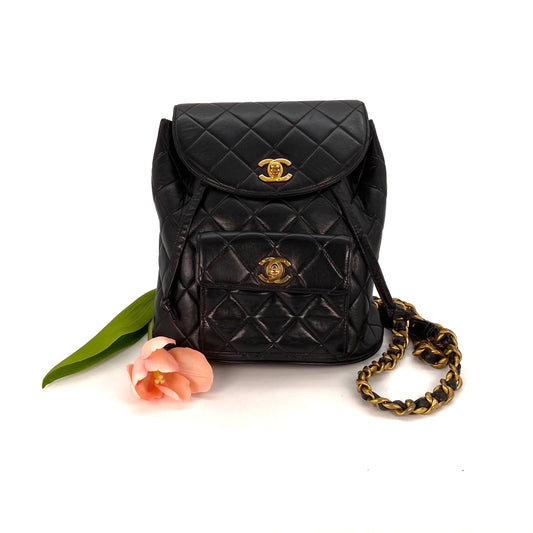 Huxley, 3 Series Matelasse Backpack Black Lambskin with seal only