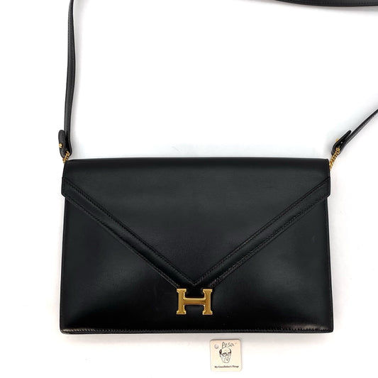 Posa, 1985 Lydie Black Boxcalf Clutch with stamp 〇O