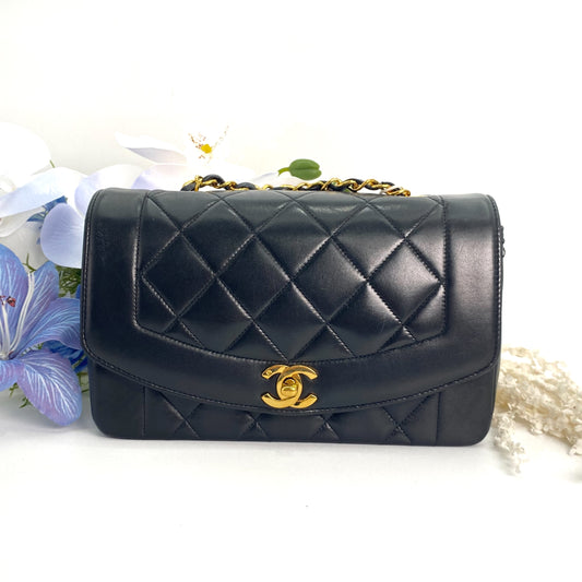 Henrik, Vintage Authentic Chanel 3 series small black lambskin diana with seal only